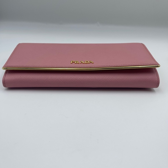 Prada Long leather Wallet in Peonia Saffiano Metal Pink Metallic w/ card holder - Picture 9 of 16